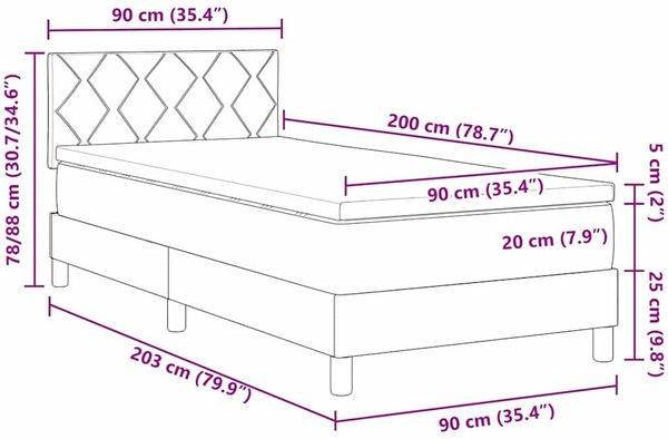 vidaXL LED Boxspringbett mit Kopfteil Dunkelgrau 90 x 200 cm Samt 3342693 Bild 12