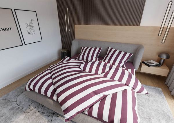 Mako Satin Bettwäsche Blocksteifen brombeer 155x220 + 80x80