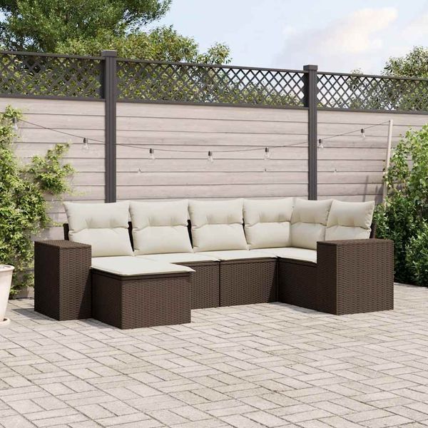 vidaXL 6-tlg. Garten-Sofagarnitur mit Kissen Braun Poly Rattan 3222862