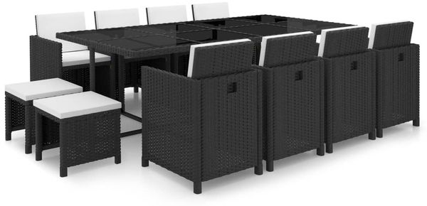 vidaXL 13-tlg. Garten-Essgruppe mit Auflagen Poly Rattan Schwarz 42524