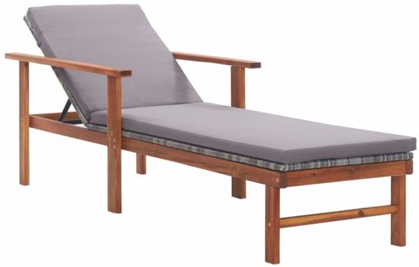 vidaXL Sonnenliege mit Auflage Poly Rattan Akazie Massivholz Grau 48705