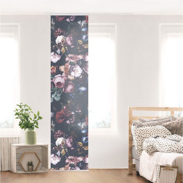 Bilderdepot24 Schiebegardine Flächenvorhang blickdicht Blüten Tulpe Rose Dunkelgrau (1 St), halbtransparent, Wohnzimmer große Flächengardine lichtdurchlässig für Klemm-System