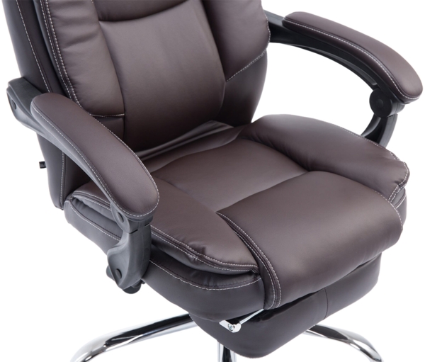 DELUKE® Bürostuhl MEDHA - 114x67x64, Braun Kunstleder Metall in Chromoptik Gestell ergonomische Bürostühle Homeoffice Stuhl mit Rollen Bild 6