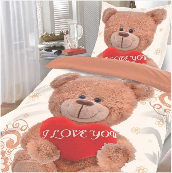 KH-Haushaltshandel Bettwäsche Motiv Bettwäsche Teddy Bär, I love you, 135 x 200 + 80x80cm, Microfaser, Microfaser, fotorealistischer Druck