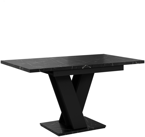 MEBLINI Esstisch Ausziehbar - 120-160x80x75cm - MASIV - Schwarz Marmor/Schwarz Matt - Esszimmertisch Modern - Küchentisch - Säulentisch - Ausziehtisch - Dining Table