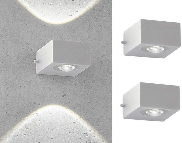 LED Außenwandleuchten 2er SET Silber mit Up and Down Licht - 8cm breit