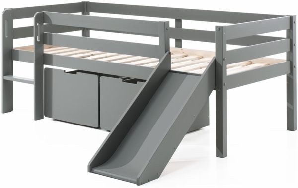 Kojenbett mit Rutsche Karolina 208x175x83 Massivholz Grau