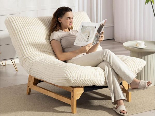 LVHOM Relaxsessel Sitzsack Loveseat 100 x 120 x 76 cm, Massivholzrahmen, bequem gepolstert (Cordstoff, einteilige Rückenlehne und Sitzkissen, ergonomisches Design, rutschfeste Unterseite, 26cm Bodenfreiheit für einfaches Reinigen mit Saugrobotern), für Schl...
