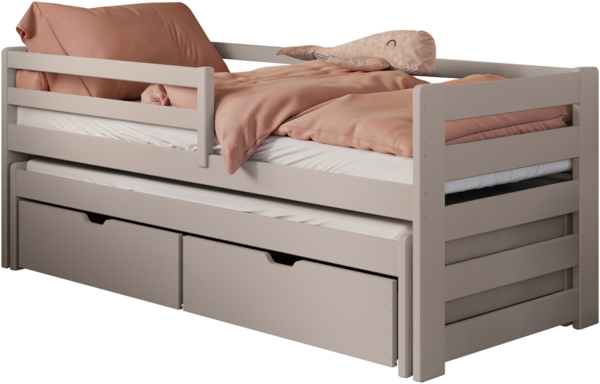 Kinderbett Sizilo mit 2 Schubladen, Gummirädern, Lattenrost (Farbe: Cashmere, 90 x 200)