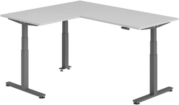 bümö Eckschreibtisch elektrisch höhenverstellbar L-Form: 180 x 160 cm in grau, Gestell graphit - Stehschreibtisch mit Memory-Steuerung, elektrischer XXL Schreibtisch für die Ecke, XDSMW-1908-5-G