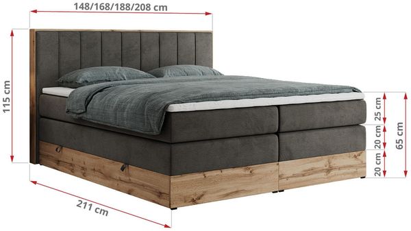 Boxspringbett BELLISSIMO KING, Doppelbett mit Multipocket-Matratze, Polsterbett mit Kopfstütze - 140 x 200 cm - Dunkelgrau Velvet - H3 Bild 5