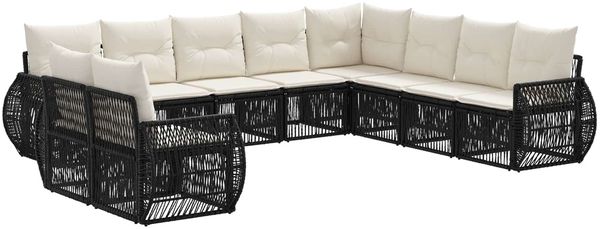 vidaXL Gartensofa-set 10 pcs Schwarz und Cremeweiß Poly-Rattan 3435463