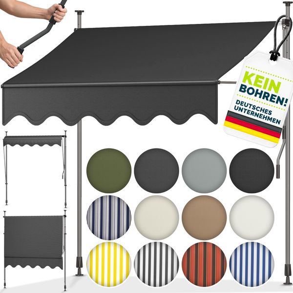 tillvex Klemmmarkise 250 cm Anthrazit mit LED mit Handkurbel Balkon | Balkonmarkise ohne Bohren | Markise UV-beständig & höhenverstellbar | Sonnenschutz wasserdicht
