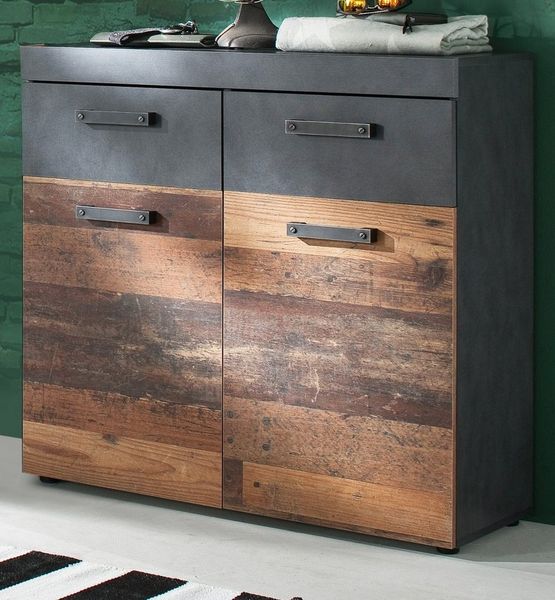 Inn. Furn Schuhschrank Indy (Kommode in Used Wood mit grau, 90x89 cm) in Altholz Optik