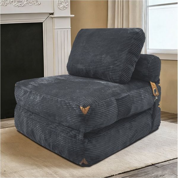 BBG Loungesofa Schlafsessel 1-Sitzer mit Seitentaschen, klappbarer Loungesessel, Relaxsessel Einzelsofa, ausziehbarer Schlafstuhl mit Flanell-Bezug, platzsparendes Funktionssofa für Wohnzimmer & Gästezimmer
