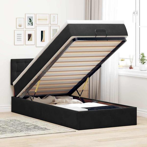 vidaXL Ottoman-Bett mit Matratze Schwarz 80x200 cm Samt 3311881
