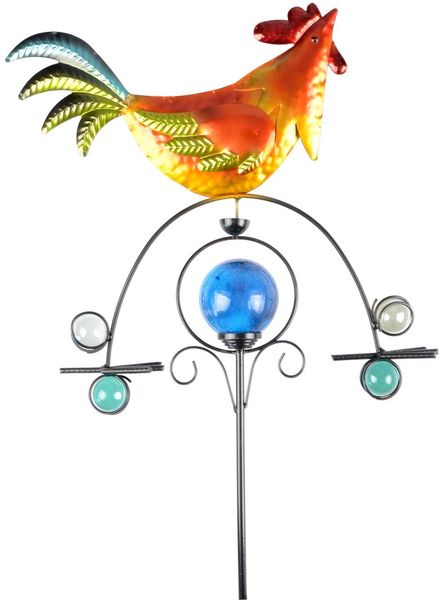 Solar Wetterhahn bunt mit Dekokugel leuchtend Windspiel Beetstecker Gartendeko