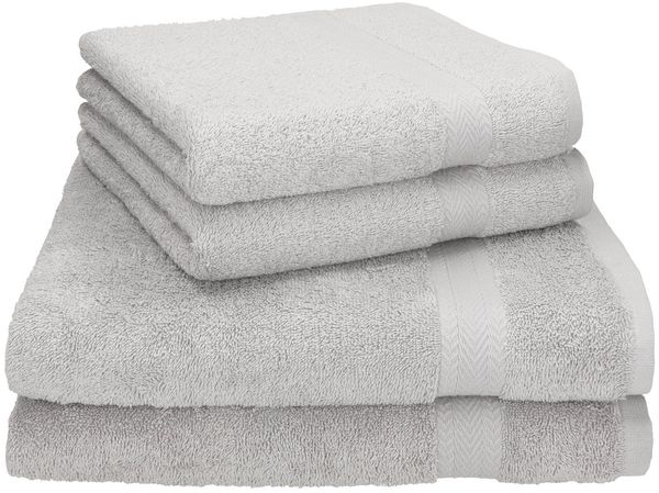 Betz 'PREMIUM' Handtuch Set, 4-tlg., 2 Handtücher und 2 Duschtücher, 100% Baumwolle, 70x140 / 50x100 cm, Silbergrau