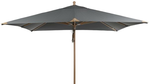 Sonnenschirm Como aus Buchenholz und Polyester, modern skandinavisch, grau, 3x3 m, ohne Schirmständer