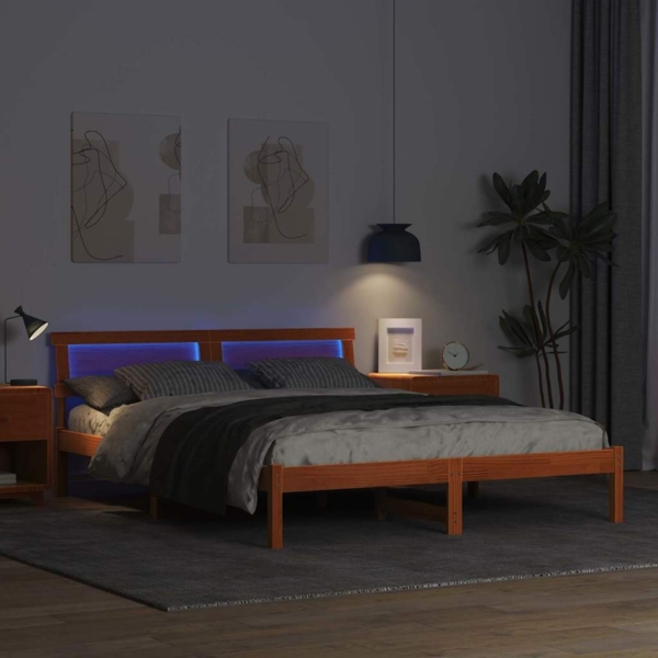 vidaXL Bettrahmen Wachsbraun 150 x 200 cm Massives Kiefernholz 872817 Bild 3