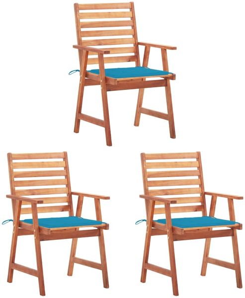 vidaXL Garten-Essstühle 3 Stk. mit Kissen Massivholz Akazie 3064351