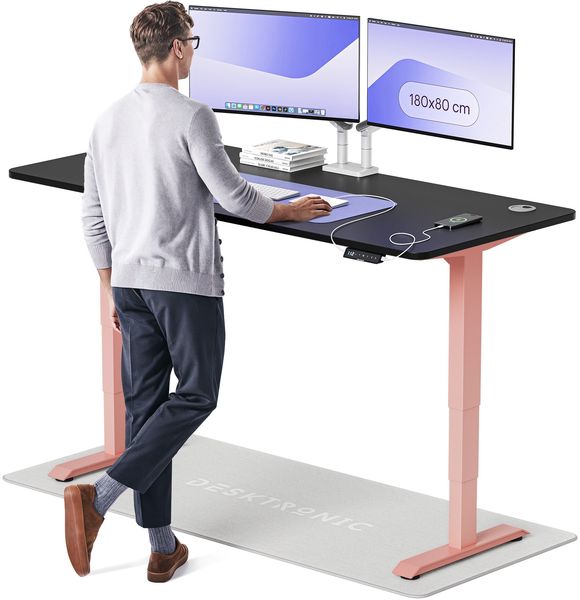 Desktronic HomePro Elektrisch höhenverstellbarer Schreibtisch 180x80 cm Rosa/Schwarz mit Memory-Funktion, Anti-Kollisions Technologie, USB-A und USB-C-Ladeanschlüssen