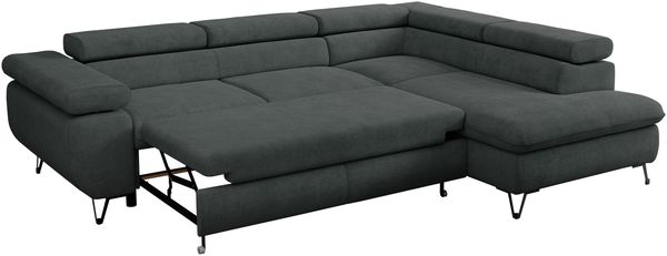 Mks Möbel 'Pedro L-Form' Ecksofa mit Schlaffunktion, verstellbaren Kopfstützen & Bettkasten, Dunkelgrau, Stoff, rechts Bild 7