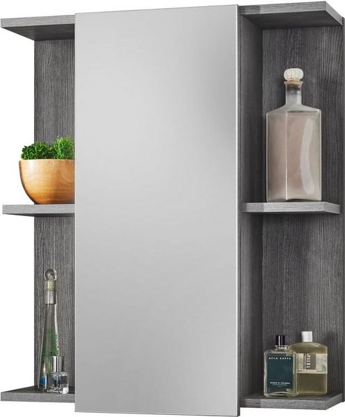Silver Spiegelschrank Bad in Rauchsilber FSC-zertifiziert - Badezimmerspiegel Schrank mit viel Stauraum - 60 x 70 x 20 cm (B/H/T)