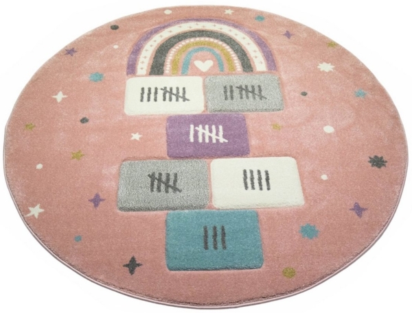 Carpetia Kinderteppich Spielteppich Kinderzimmer Teppich Hüpfspiel Regenbogen rosa grün creme, rund, Höhe: 13 mm Bild 2