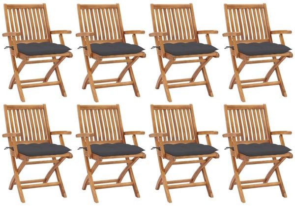 vidaXL Klappbare Gartenstühle mit Kissen 8 Stk. Massivholz Teak 3072792