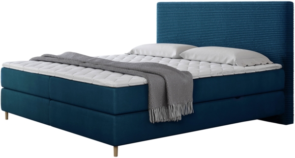 Boxspringbett Lorenka Cord, Blau, 140x200 cm