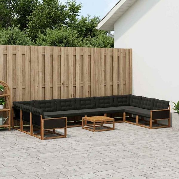 vidaXL Outdoor-Sofagarnitur mit Kissen 11 pcs Natürlich und Schwarz 3381720