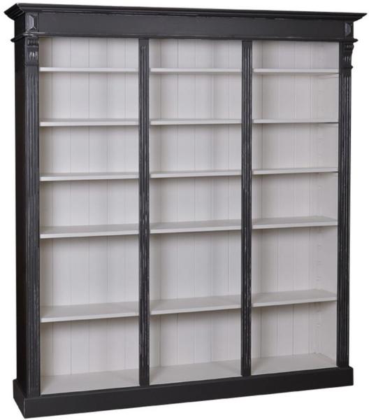 Casa Padrino Landhausstil Bücherschrank Antik Schwarz / Hellgrau 180 x 39 x H. 197 cm - Massivholz Schrank - Regalschrank - Wohnzimmerschrank - Landhausstil Möbel