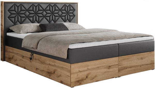 Boxspringbett mit Kopfteil und Topper, Polsterbett - NESSI - 160 x 200 cm - Dunkelgrau Kunstleder - H3 - Topper T25 Bild 4