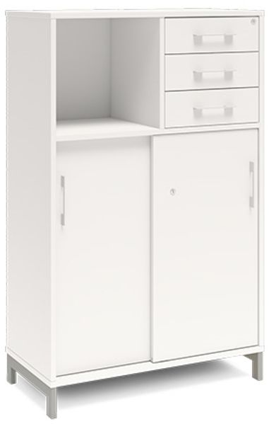 Büroschrank DNA 800x1275 mm Weiß/Weiß Schiebetür- und Schubladenmodul 3A4/2A4