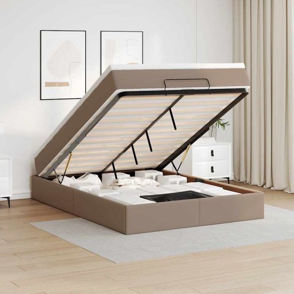 vidaXL Ottoman-Bett mit Matratze Cappuccino-Braun 140x200cm Kunstleder 3311045