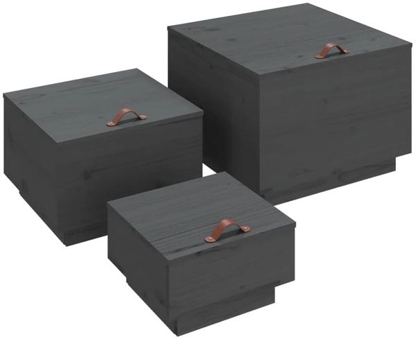 Aufbewahrungsboxen, faltbarer Korb mit Deckeln 3 Stk. Grau Massivholz Kiefer