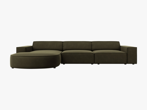 Micadoni 4-Sitzer Sofa Jodie runde Recamiere Links Samt Bluvel Grün