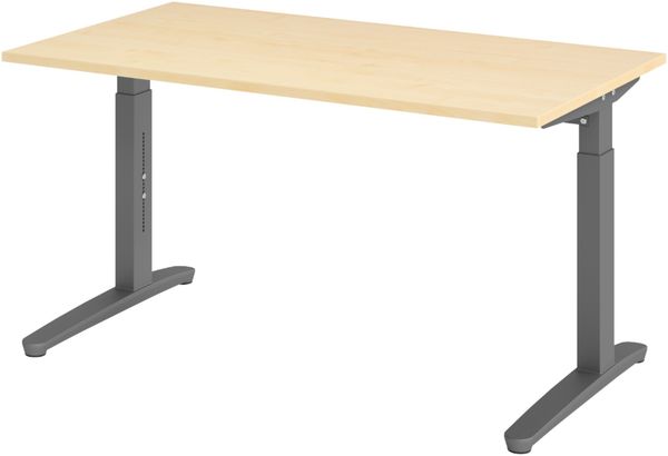 bümö manuell höhenverstellbarer Schreibtisch 140x80 in Ahorn, Gestell in graphit - PC Tisch höhenverstellbar & klein, höhenverstellbarer Tisch Büro, kleiner Computertisch verstellbar, X14-3-GG