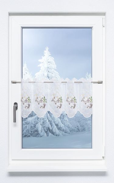 Scheibengardine Plauener Spitze - Haus (Bx H) 48,6cm * 30cm Braun/graubraun