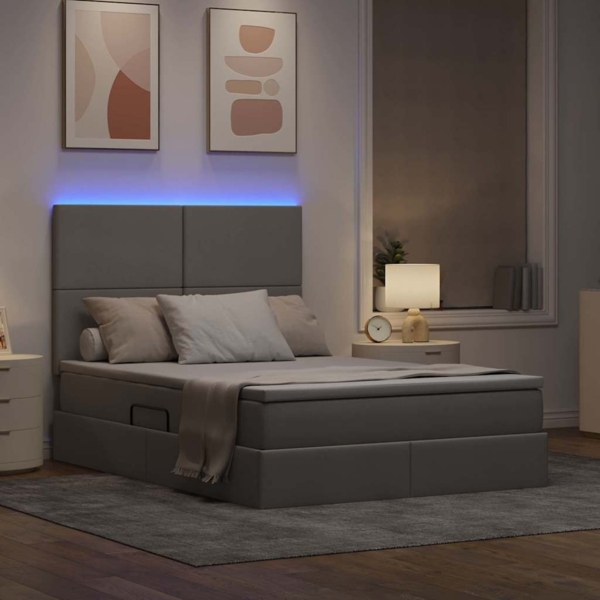 vidaXL Bett mit LED-Lichtleisten mit Kopfteil Taupe 140 x 190 cm Stoff 3372354 Bild 4