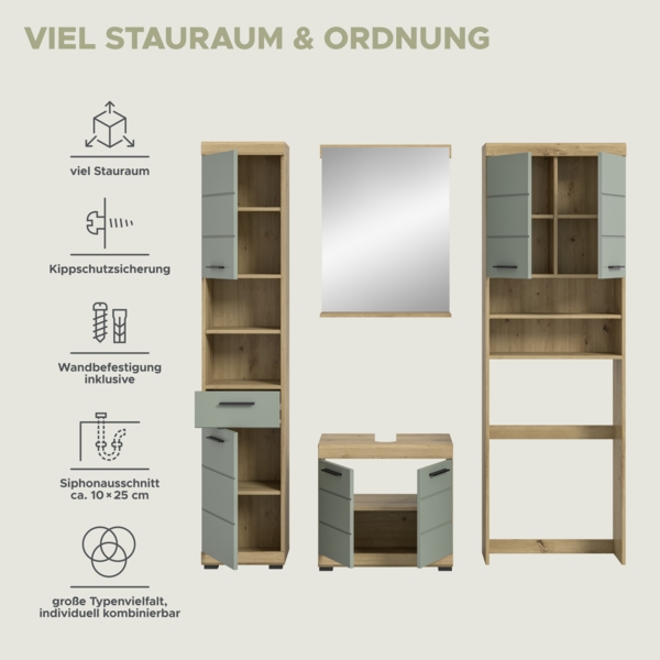 Xonox Scout Badkombination (B/H/T: 190x191x34 cm) in Salbei und Artisan Eiche Nachbildung Bild 11