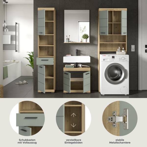 Xonox Scout Badkombination (B/H/T: 190x191x34 cm) in Salbei und Artisan Eiche Nachbildung Bild 8