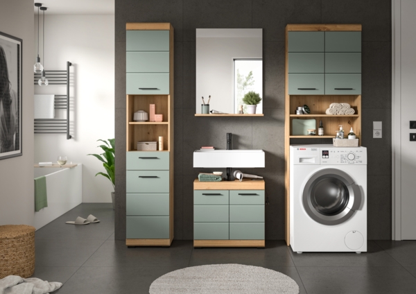 Xonox Scout Badkombination (B/H/T: 190x191x34 cm) in Salbei und Artisan Eiche Nachbildung Bild 5