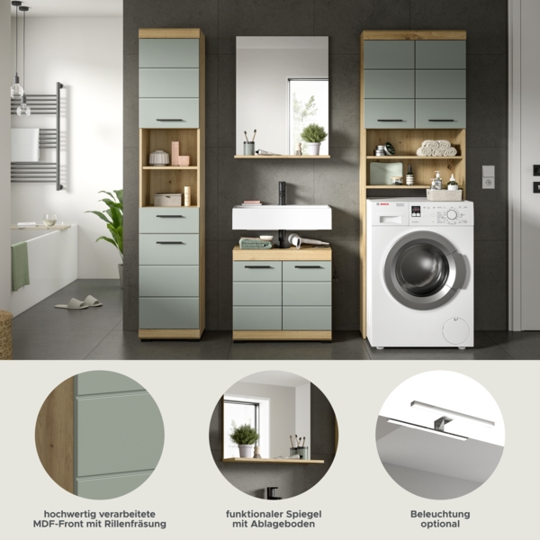 Xonox Scout Badkombination (B/H/T: 190x191x34 cm) in Salbei und Artisan Eiche Nachbildung Bild 9