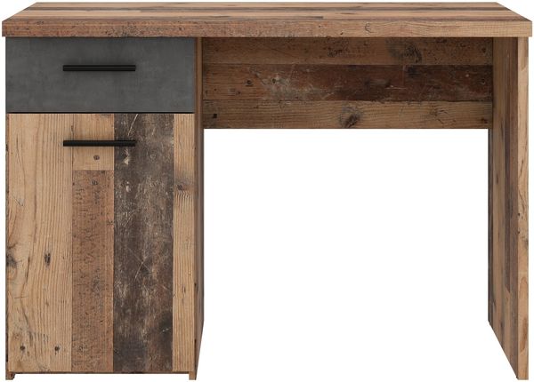 Schreibtisch >WINNIE< 1 Schub+Tür, Old-Wood Vintage Dekor / Betonoptik - 110x76,3x60cm B/H/T
