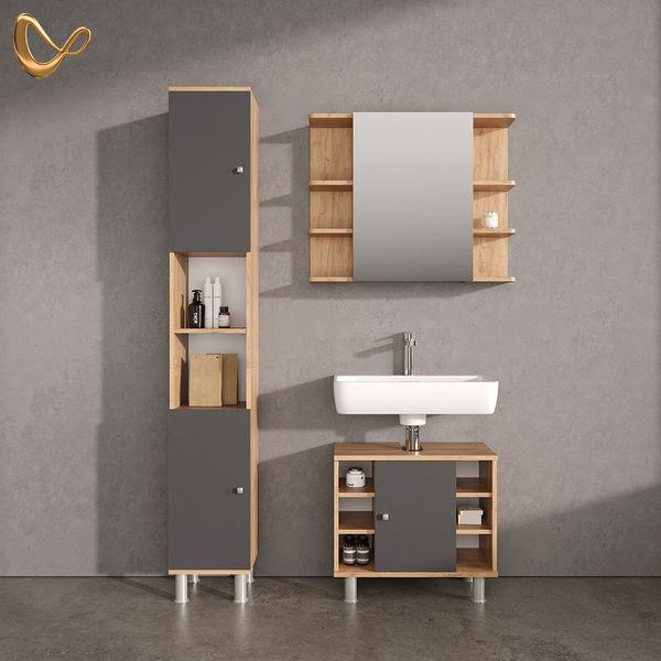 Livinity® Waschbeckenunterschrank Fucino, Anthrazit/Goldkraft Eiche/Goldkraft Eiche, 60 x 54 cm (1-St)