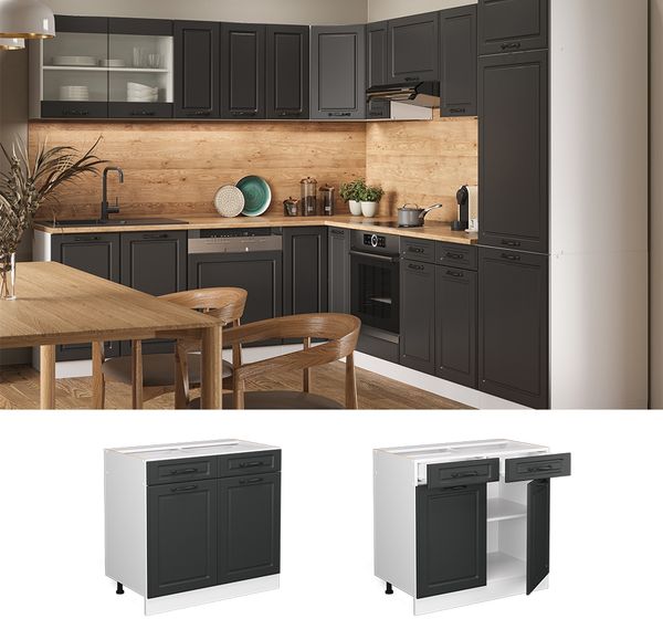Küchenunterschrank R-Line Anthrazit Landhaus 80 cm , AP Eiche Vicco Bild 2