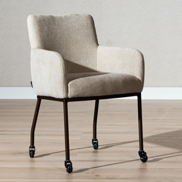 Bronx71 Esszimmerstuhl mit Rollen Finn Chenille beige