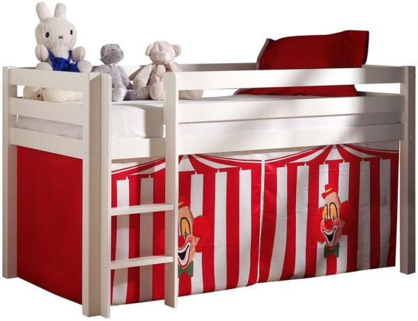 Kinderbett Karolina 210x114x106 Massivholz Weiß Textilset Zirkus